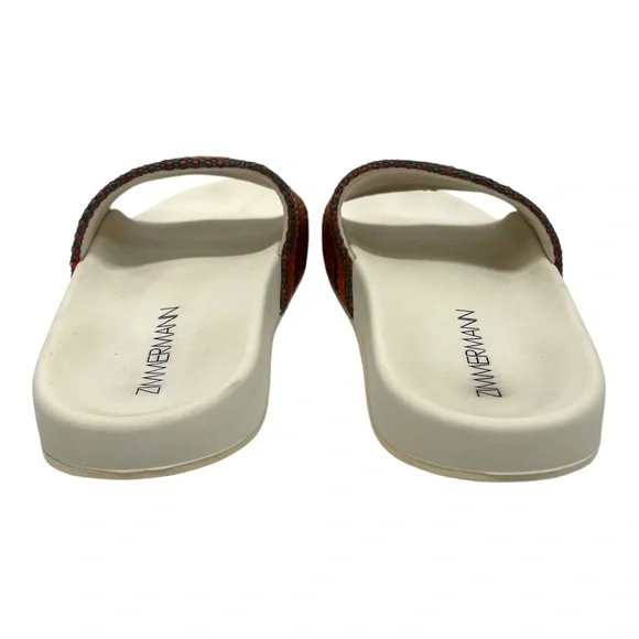 Zimmermann Beach Stripe Woven Raffia Pool Slides Red and Orange Sandals Women 39 - Picture 8 of 16